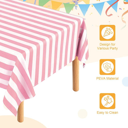 uxcell 5Packs Pink and White Striped Table Cloths 54 x 108 Inches Rectangle Plastic Tablecloth Waterproof Table Cover for Dining Birthday Party Kitchens Picnic