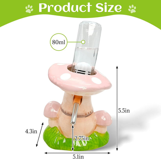 BNOSDM Hamster Water Bottle No Drip Ceramic Hamster Water Bottle for Glass Tank - 80ML Water Dispenser with Mushroom Stand Holder for Syrian Hamsters, Dwarf Hamsters, Mice, Gerbils (Pink)