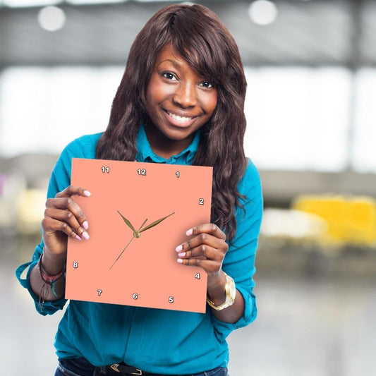 3dRose Coral Orange - Salmon Pink - Peach Apricot - Plain Simple one Single Solid Color 15x15 Wall Clock