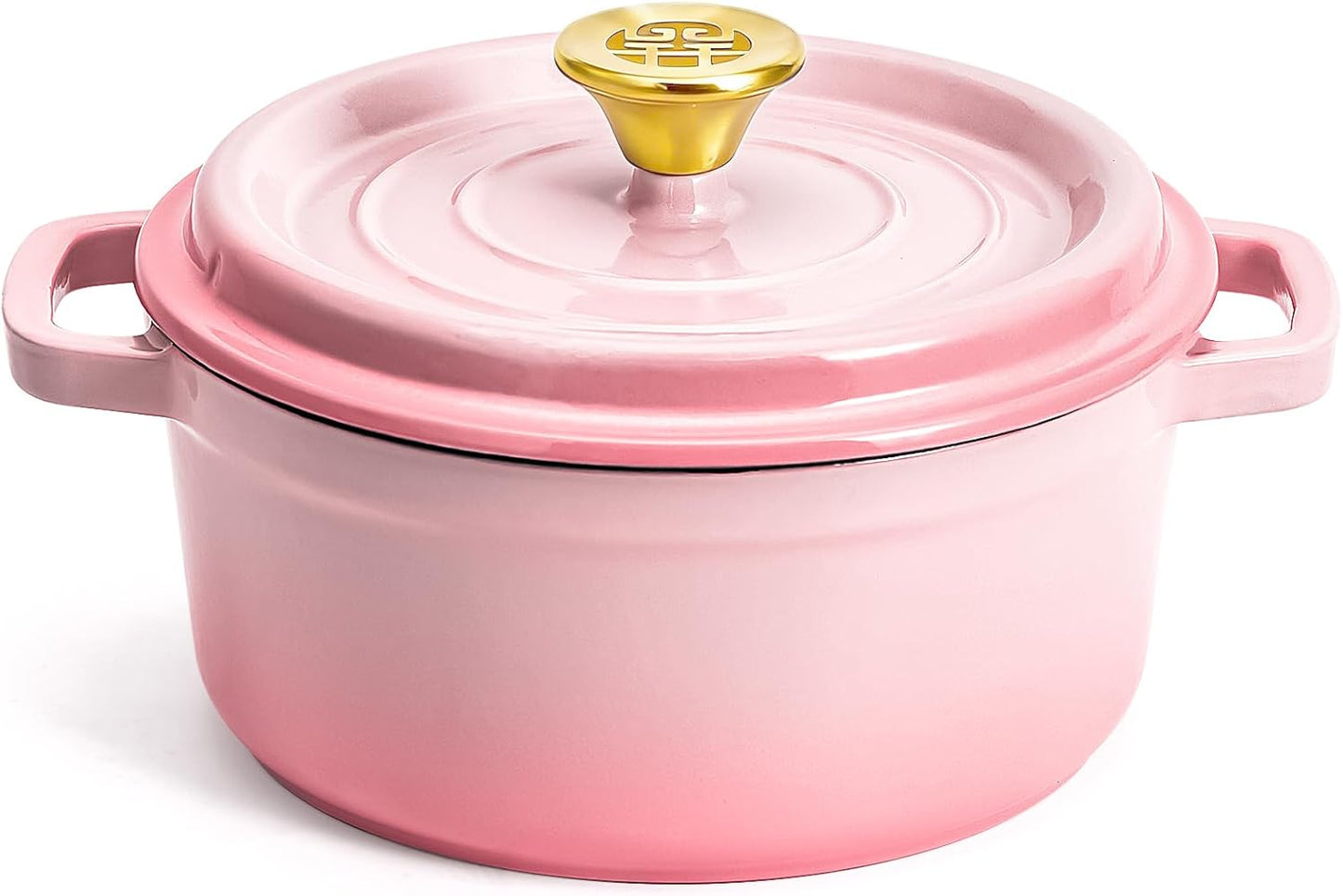 WANGYUANJI 3.3 Quart Enameled Cast Iron Dutch Oven with Lid, 8.7-Inch Heavy-Duty Casserole & Braiser Pan, Thick-Wall Construction, Silver Stainless Steel Knob, Gradient Pink, Safe for All Cooktops