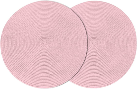 Round Braided Placemats Set of 2 Pink 15 inch Placemats for Dining Tables Solid Color Pink Round Table Mats for Kitchen Decoration