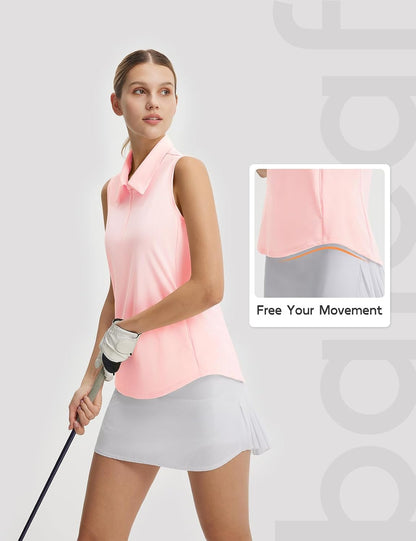 baleaf Women's Golf Shirts Sleeveless Pockets Tennis Tops Workout Athletic Polo V Neck Collared UPF
