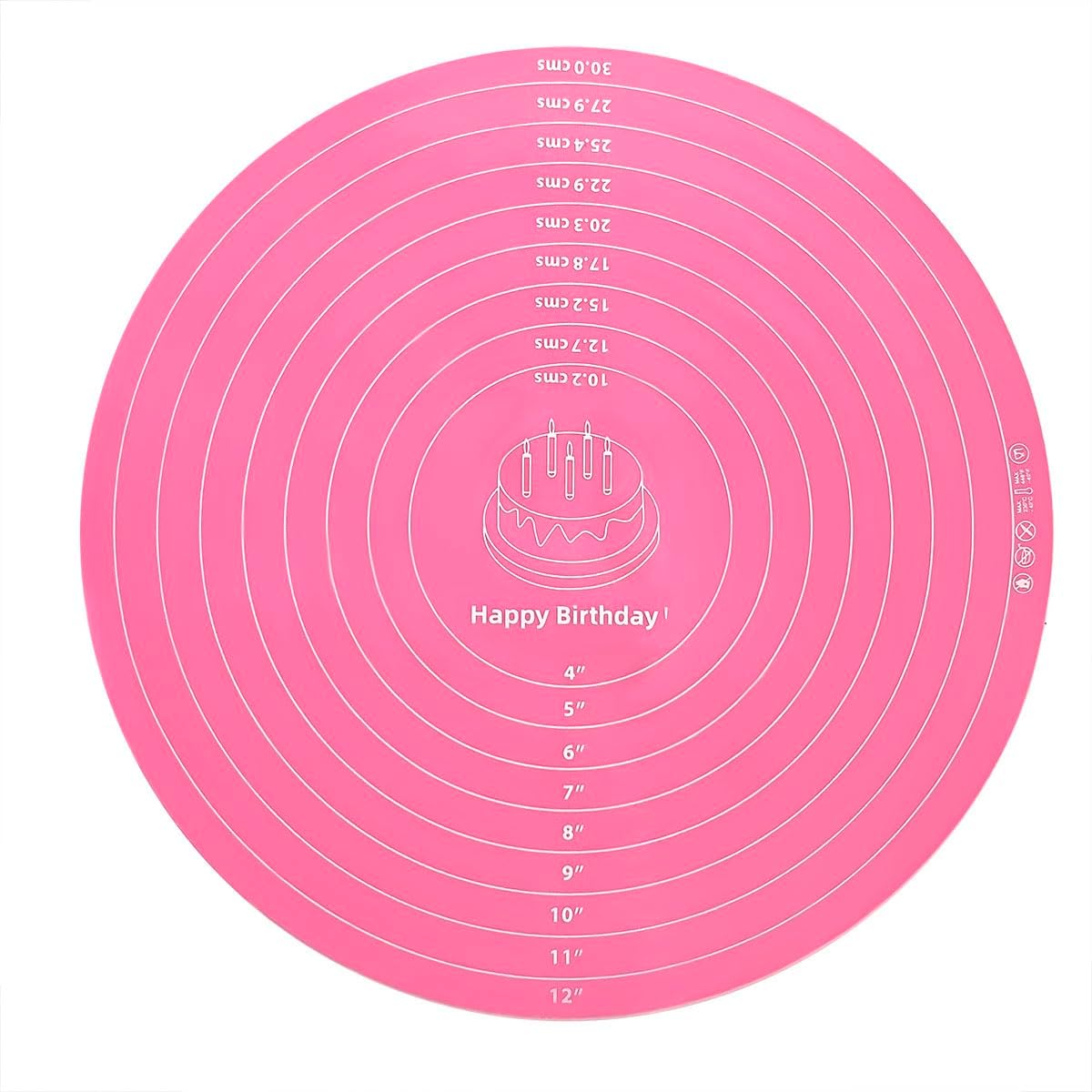 Silicone Cake Mat, 12 Inch Round Silicone Mat, Cake Mat with Measurements, Cake Turntable Mat, Reusable Cookie Mat for Rolling Dough, Non-Stick Heat Resistant, Pastry Baking Pad Pink