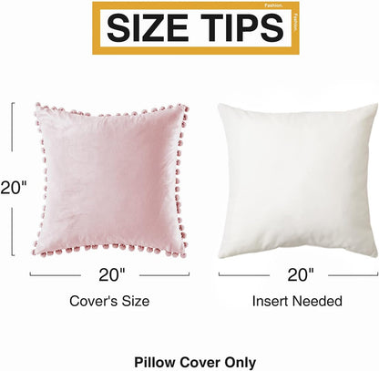 Topfinel Blush Pink Decorative Throw Pillow Covers for Couch Bed 20x20 Soft Velvet Pillow Coveres Set of 2 Cute Square Cushion Covers with Pom-poms for Bedroom Livingroom Aesthetic Home Decor
