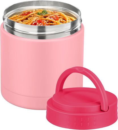 HWONMTE 10.5oz Soup Thermo for Hot Food Kids Adults Insulated Food Jar with Handle Width Mouth Leak Proof Food Containers Stainless Steel Lunch Box for Office School Travel Outdoors (Pink)