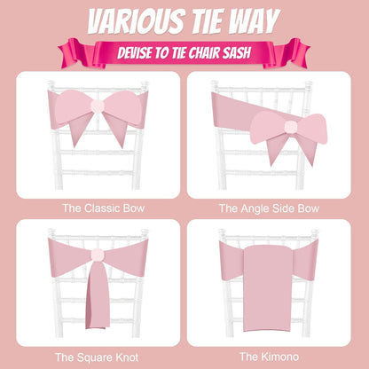 50 PCS Blush Pink Satin Chair Sashes Bows Universal Chair Ribbon Ties Back Sash for Wedding Party Reception Events Banquets Hotel Event Chair Cover Decoration (7x108 inch)