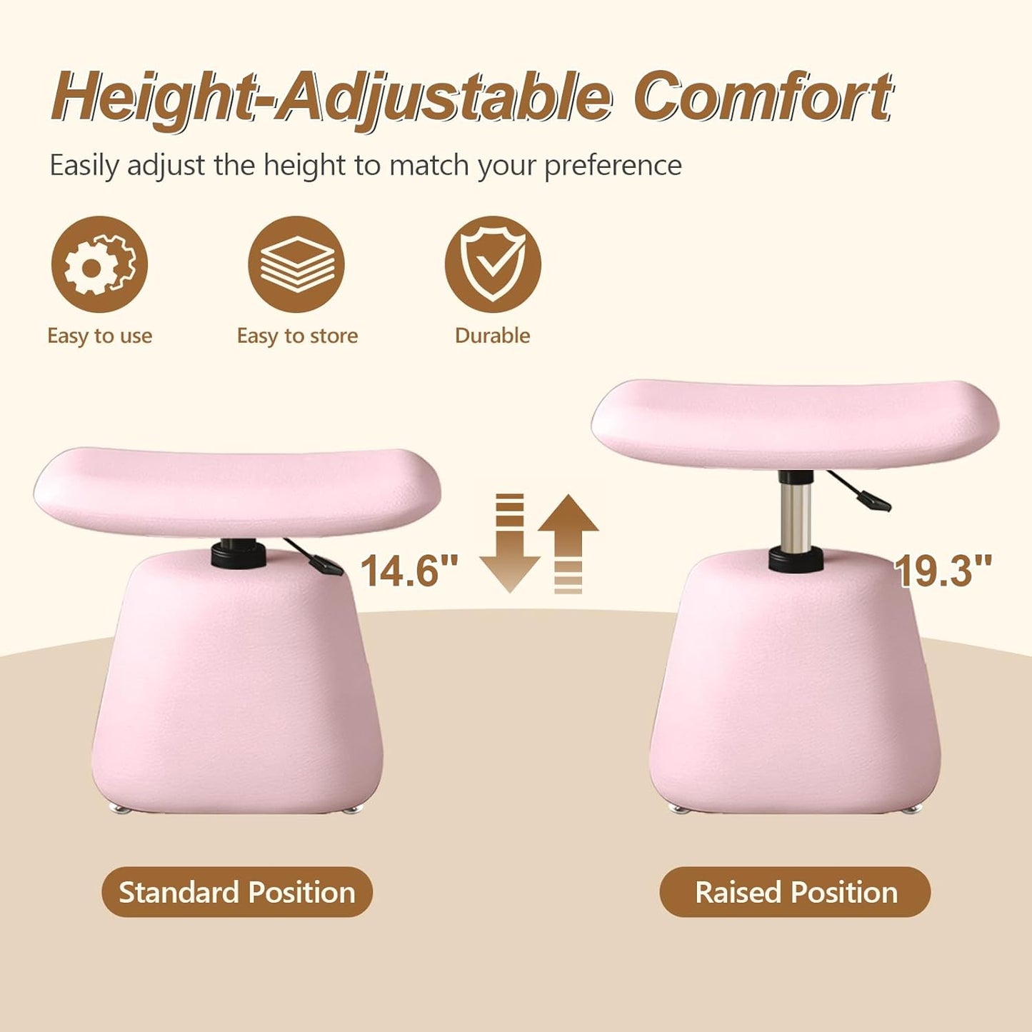 JPBSTO Small Ottoman Footrest, Modern Vanity Stool Chair Adjustable Height, Upholstered Ottoman with Soft Padded Seat Under Desk for Living Room, Vanity, Entryway, Bedroom (Pink, W-Ottoman)