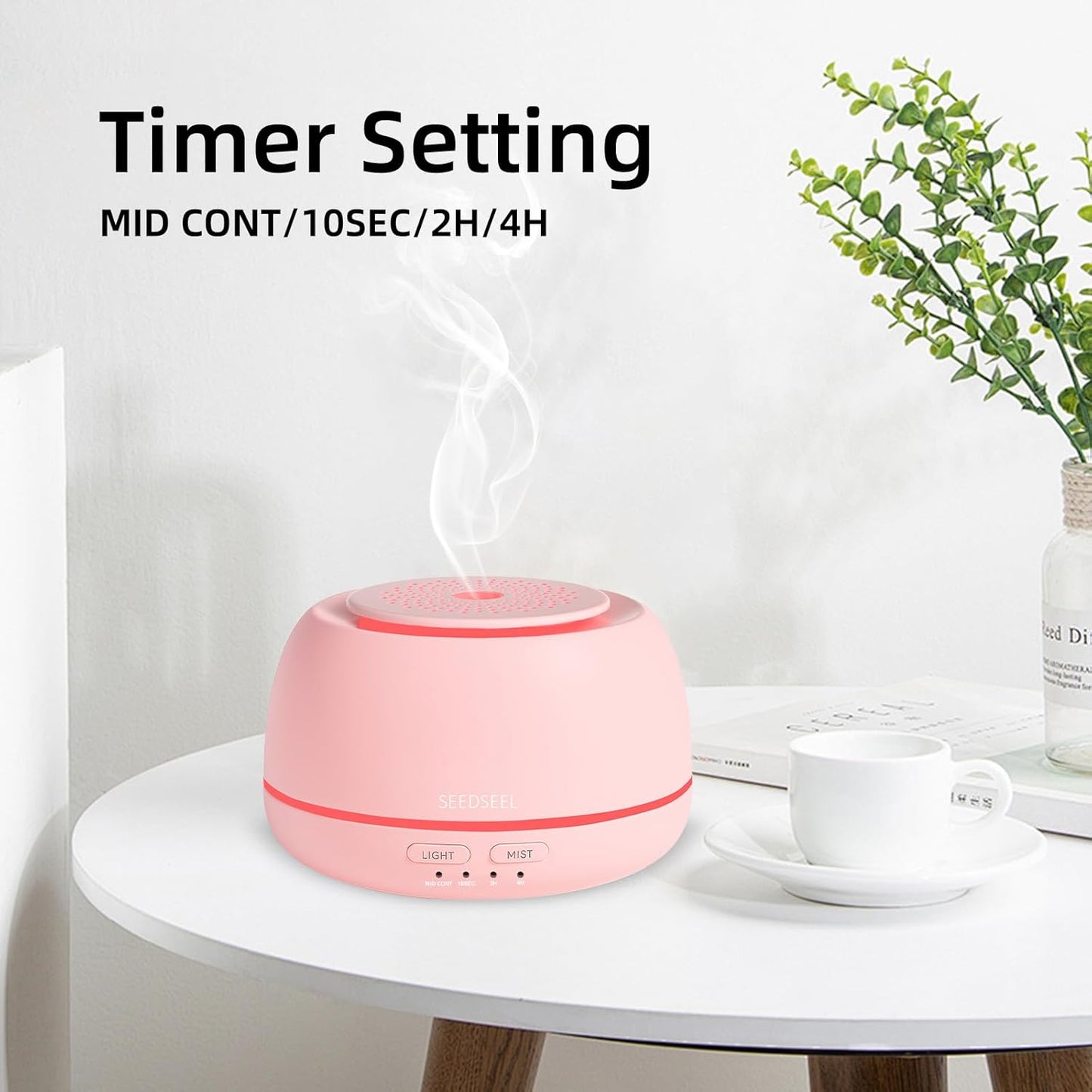 SEEDSEEL 300ML Essential Oil Diffuser with 7 Color LED Light, Remote, 4 Timers, Auto-Off, Ultrasonic Aromatherapy Diffuser for Office, Bedroom, Yoga, Home
