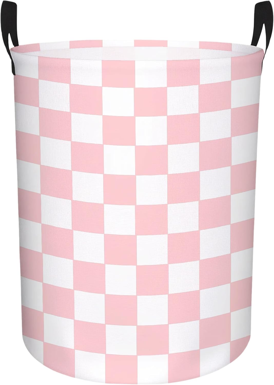 Boys Checkered Laundry Basket Collapsible Baby Gift Hamper Girls Canvas Toy Organizer Bins Kids Car Nursery Room Decor (Pink)