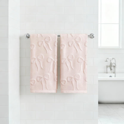 Artoid Mode 2 Pcs Pink 3D Bowknot Jacquard Hand Towels for Bathroom, 100% Cotton Soft Absorbent Bathroom Decor Towels, 13.7 x 29.5 Inch
