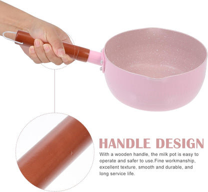 18cm Pink Maifan Stone Food Cooking Pot, Aluminium Saucepan for Complementary Food, Soup, and Milk Heating – Lightweight Kitchen Gadget for Home Use