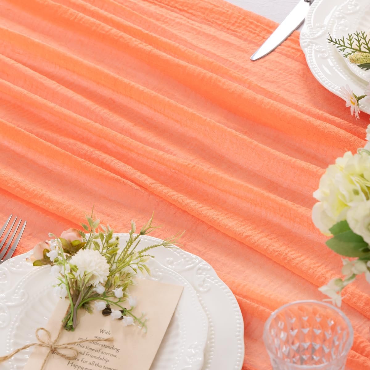 Peach Cheesecloth Table Runner 1 Pack 120 inch 10FT Long Boho Rustic Gauze Cheese Cloth Table Runner for Spring Easter Wedding Baby Bridal Shower Birthday Home Decor
