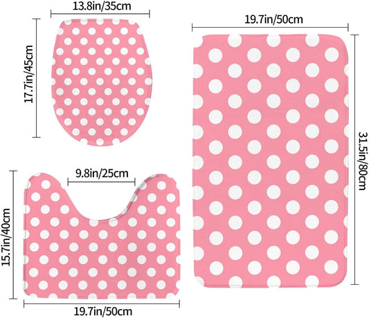 Light Pink Polka Dot Print (a) Bathroom Rugs Sets 3 Piece - Absorbent Non Slip Washable Bath Mats, U-Shape Toilet Lid Cover, Contour Mat, Soft Shower Mats Bath Rug Mat for Bathroom Toilet Tub