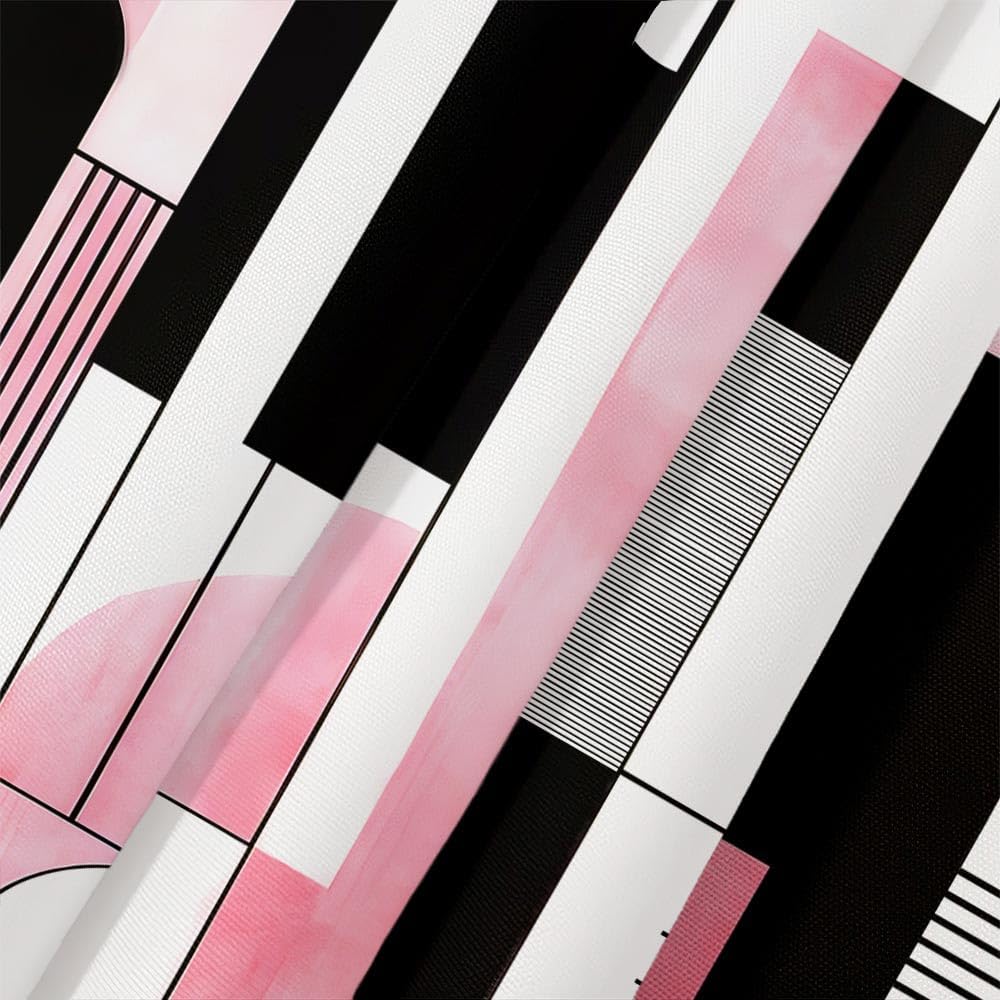 Pink Geometric Shower Curtain, Boho Abstract Striped Neutral Bathroom Curtain, Modern Minimalist Mid Century Aesthetic Bath Curtains Decor Waterproof Polyester Fabric with 12 Hooks, 47x72 in