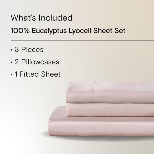 Sijo AiryWeight Tencel Sheet Set, 100% Lyocell Derived from Eucalyptus, Buttery Soft, Architectural Digest Best Cooling Sheets Winner - 3pc - 2 Pillowcases 1 Fitted (Blush, Queen)