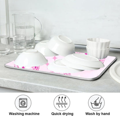 Disco Balls Pink Dish Drying Mat for Kitchen Counter Absorbent Microfiber Drying Pad, Medium 16x18 in, Reversible Drainer Mats
