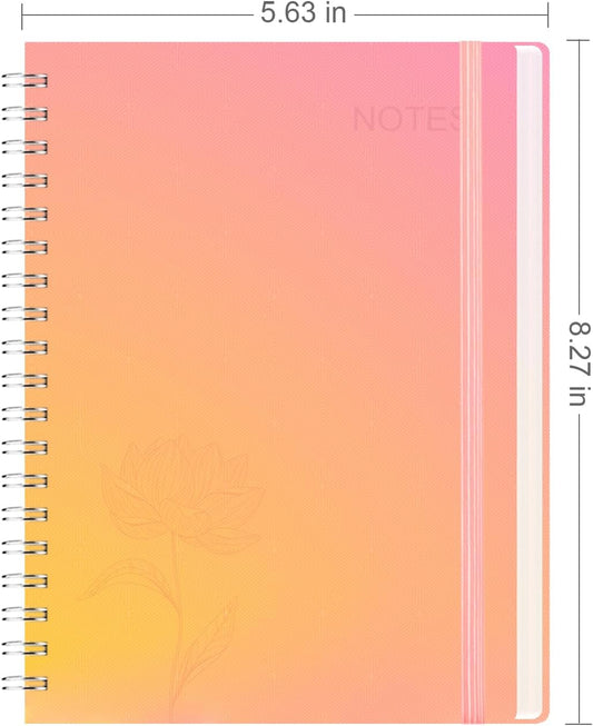 Spiral Notebook, 140 Pages, 5.63 x 8.27 inches, 120 GSM Premium Paper, Pink-Yellow Gradient Cover with Back Pocket