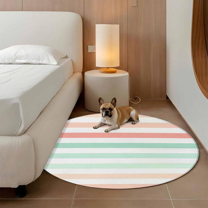 Large Round Rug 7Ft, Peach Pink Green Ombre Living Room Circle Rug Washable Round Area Rug, Farmhouse Stripe Modern Non Slip Indoor Carpet for Entryway Dining Room Bedroom Aesthetic Decor