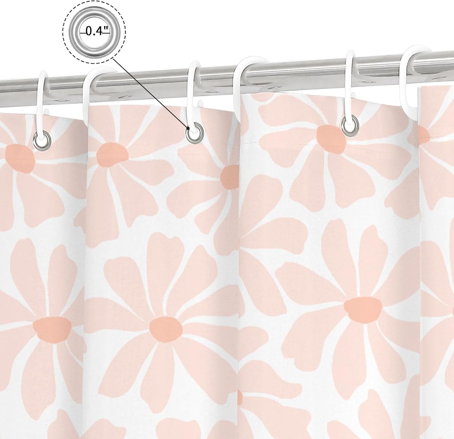 Litabel Blush Pink Daisy Floral Shower Curtain, Boho Spring Flower Shower Curtain for Girly Bathroom, Modern Minimalist White Waterproof Fabric Shower Curtain Set, 72x72 Inch