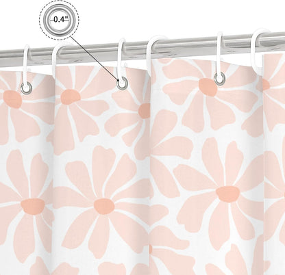 Litabel Blush Pink Daisy Floral Shower Curtain, Boho Spring Flower Shower Curtain for Girly Bathroom, Modern Minimalist White Waterproof Fabric Shower Curtain Set, 72x72 Inch