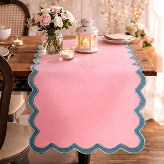 Folkulture Table Runner 108 inches Long | Scalloped Pink Table Runner for Dining Room, Party Decorations | 100% Cotton, Machine Washable, Farmhouse Table Runner for Hannah Montana Party Decorations