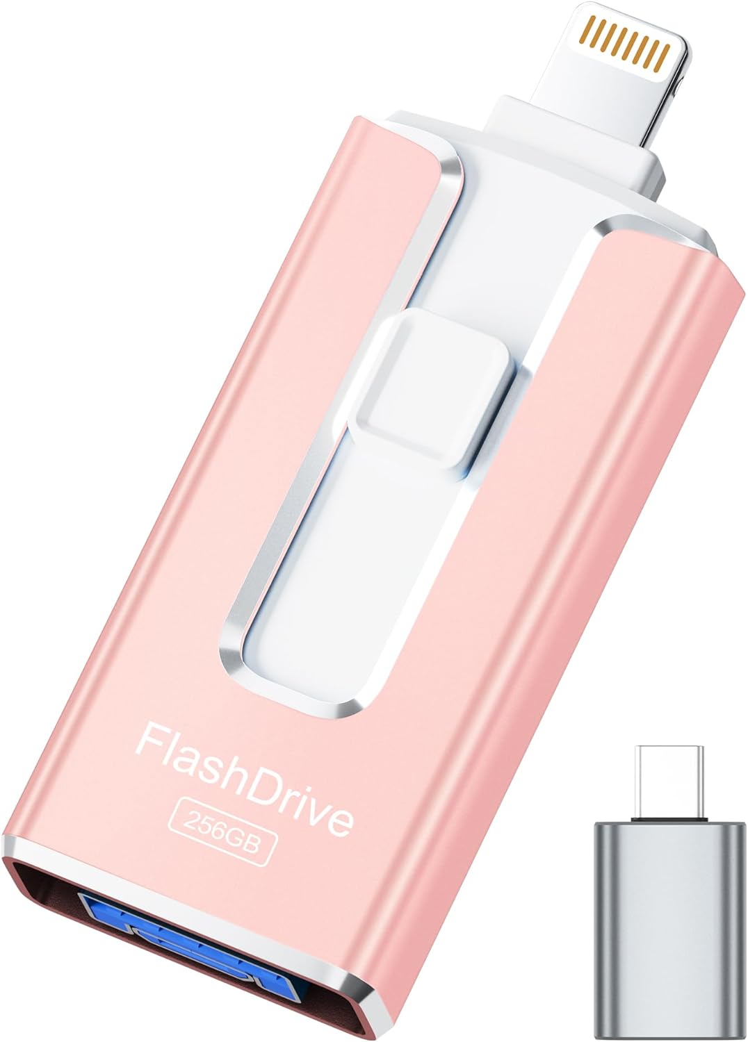 MFi Certified 256GB Flash Drive for iPhone iPad, USB Memory Stick Thumb Drive for iPhone/iPad/Android/PC(Rose Pink)