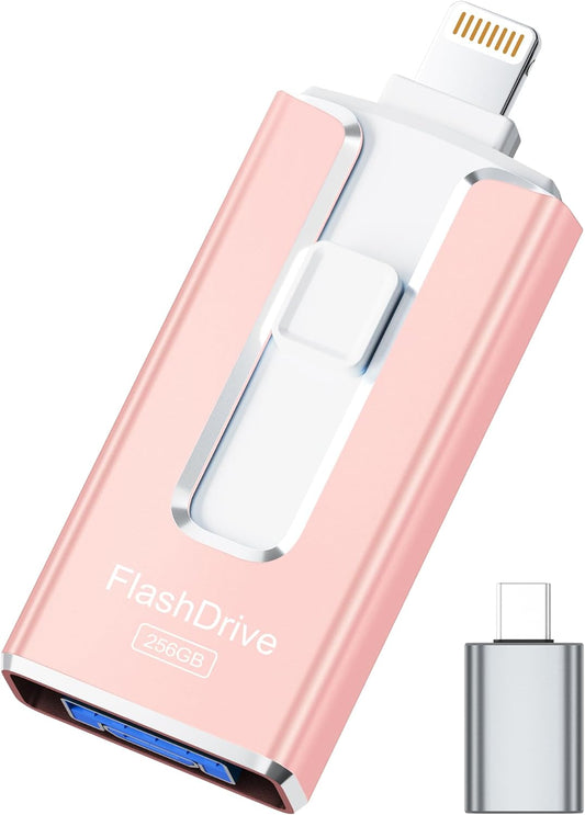 MFi Certified 256GB Flash Drive for iPhone iPad, USB Memory Stick Thumb Drive for iPhone/iPad/Android/PC(Rose Pink)
