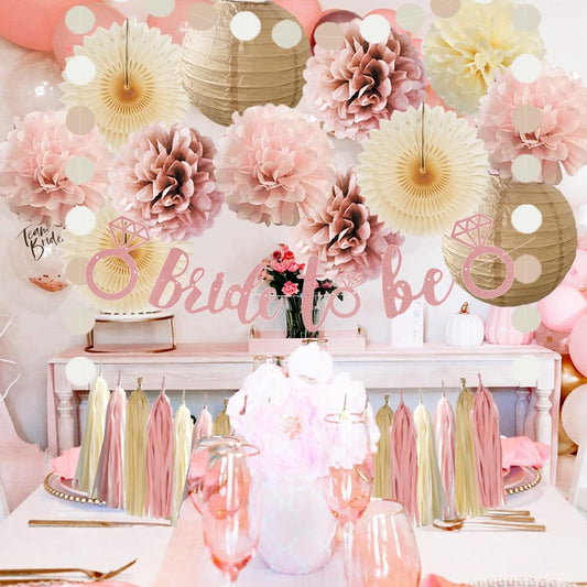 Dusty Rose Boho Bridal Shower Decorations Dusty Pink Champagne Gold Beige Bachelorette Party Decorations Rustic Bride to Be Banner Rose Gold with Cream Beige Tassel Garland for Engagement Wedding