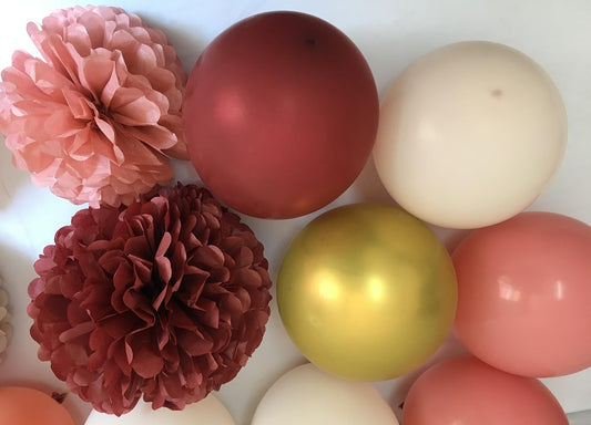 Bridal Shower Decorations Maroon - Fall color Maroon Dusty Pink Bachelorette Decorations with Balloons Tissue Paper Flower Pompoms and Tassel Garland Party Supplies (Burgundy + Peach)
