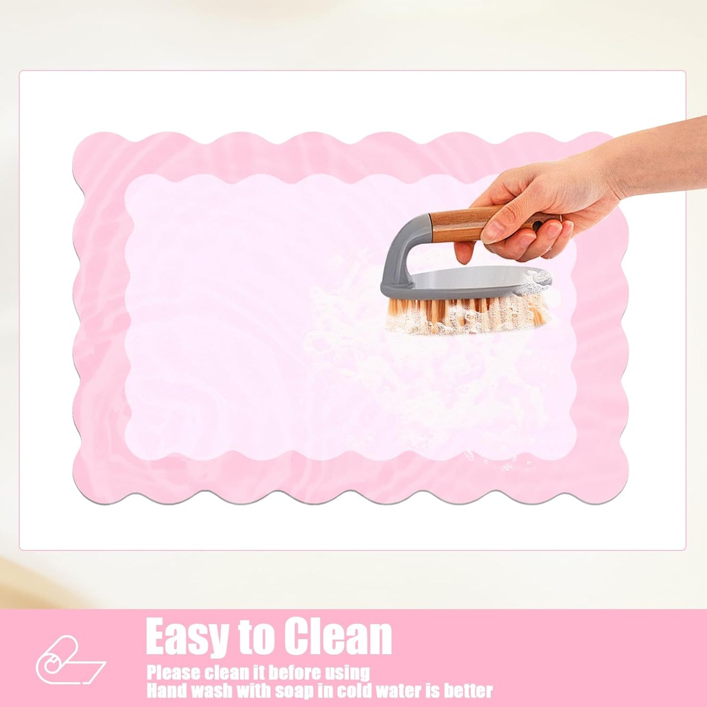 Scalloped Coffee Bar Mat for Countertop, Cute Dish Drying Mats for Kitchen Counter, Diatomite Absorbent Mat for Coffee Station, Kitchen Aesthetic Decor (12"x19", Pink)