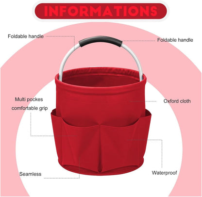 17L Large Storage Organiser Bag Folding Basket Picnic Tote Outdoor Cleaning Caddy with Handled Tool Bag Cleaning Supplies(Light Pink)