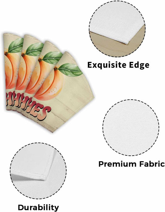 Round Table Placemat Wedge Placemats Set of 4,Farmhouse Peaches Vintage Style Placemat Washable Table Mats,Country Fruit Wood Texture Fan Shaped Place Mats for Kitchen Dinner Party Decor