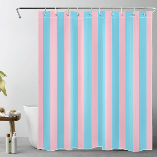 EOBTAIN Pink and Blue Striped Shower Curtain with 10 Hooks Cute Pastel Stripe Simple Girly Bathroom Curtains,Minimalist Washable Waterproof Fabric Bath Curtain Decor,60x72 Inch