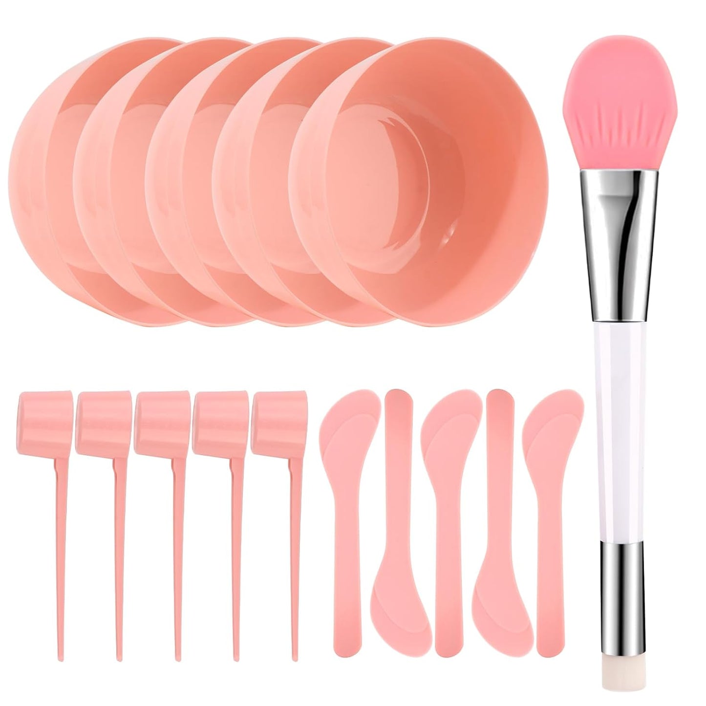 Face Mask Mixing Bowl Set, 16 Pcs DIY Facemask Mixing Tool Kit with Facial Mask Bowl Stick Spatula Silicone Brush (Pink)