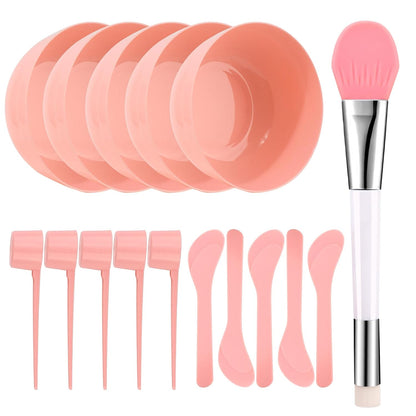 Face Mask Mixing Bowl Set, 16 Pcs DIY Facemask Mixing Tool Kit with Facial Mask Bowl Stick Spatula Silicone Brush (Pink)