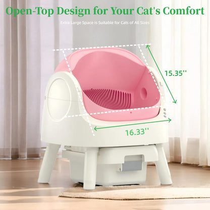 Self Cleaning Litter Box, Open-Top Automatic Cat Litter Box, with 10L Large Waste Container, Easy Maintenance, Bright Pink