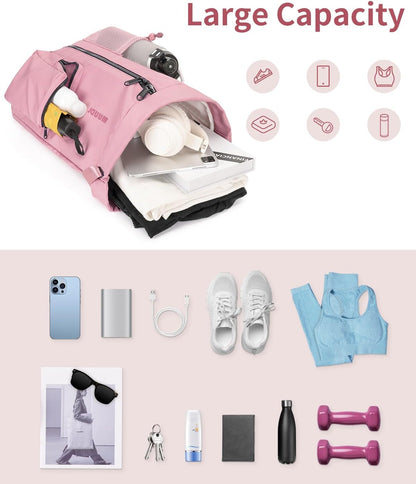 WANDF Drawstring Backpack Sports Gym Bag with Shoes Compartment, Water-Resistant String Beach Sackpack Swim Bag for Women and Men (Pink) | with Shoes Compartment