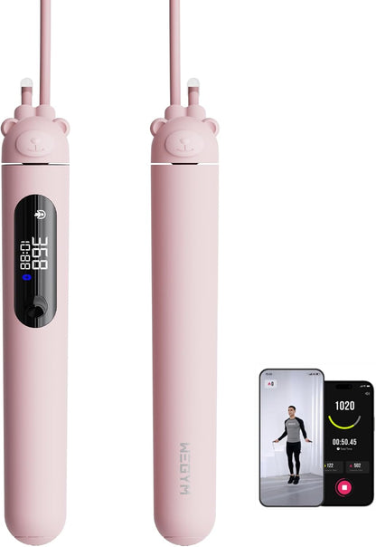 WeGym Smart Jump Rope for Men Women, Adjustable Jump Rope for Indoor Outdoor Workout, Jump Counting, Tracking - Data Analysis LED Display Screen Rechargeable Skipping Rope Fitness Gift for Adults Kids
