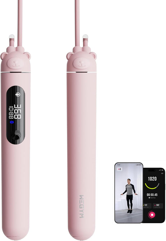 WeGym Smart Jump Rope for Men Women, Adjustable Jump Rope for Indoor Outdoor Workout, Jump Counting, Tracking - Data Analysis LED Display Screen Rechargeable Skipping Rope Fitness Gift for Adults Kids