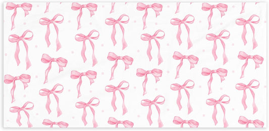 Coquette Preppy Pink Bow Beach Towel - Aesthetic Girly Preppy Ribbon Pool Towels Microfiber Absorb Water Travel Towels 60x30 Inches for Bathroom Kitchen Gym Yoga, Gifts for Girls Lady