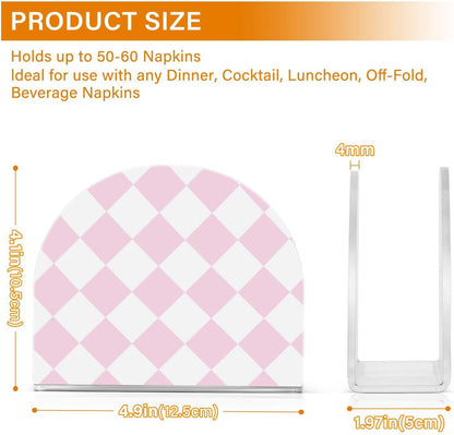 Light Pink and White Checkered Napkin Holder for Table Acrylic Cocktail Napkin Holders Decorative Tissue Paper Holder Vertical Napkin Dispenser for Home Kitchen Dining Decor, 2 PC