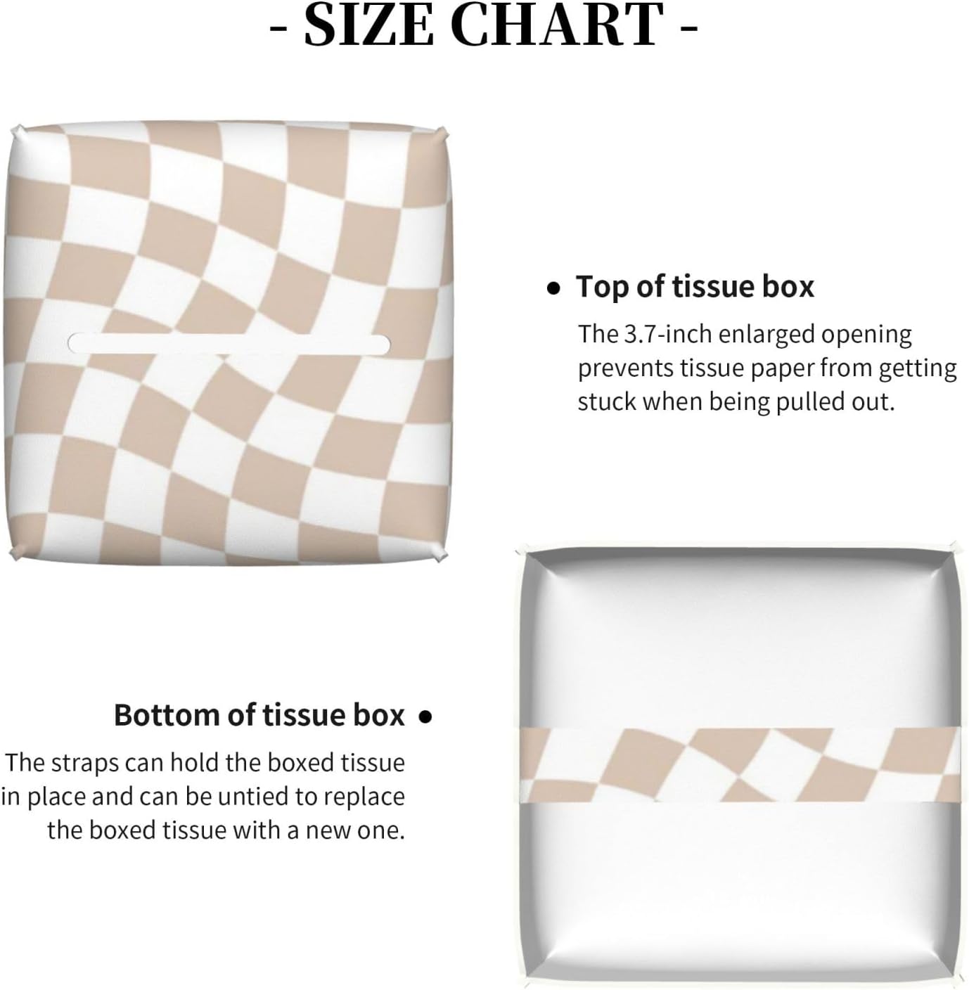 Retro Sand Rose Pink Pastel Warped Checkerboard Square Leather Tissue Box Cover 5.2"x5.2" Tissue Holder with Bottom Belt for Bathroom Tabletop Car Office Home Kitchen