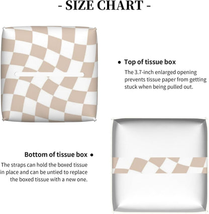 Retro Sand Rose Pink Pastel Warped Checkerboard Square Leather Tissue Box Cover 5.2"x5.2" Tissue Holder with Bottom Belt for Bathroom Tabletop Car Office Home Kitchen