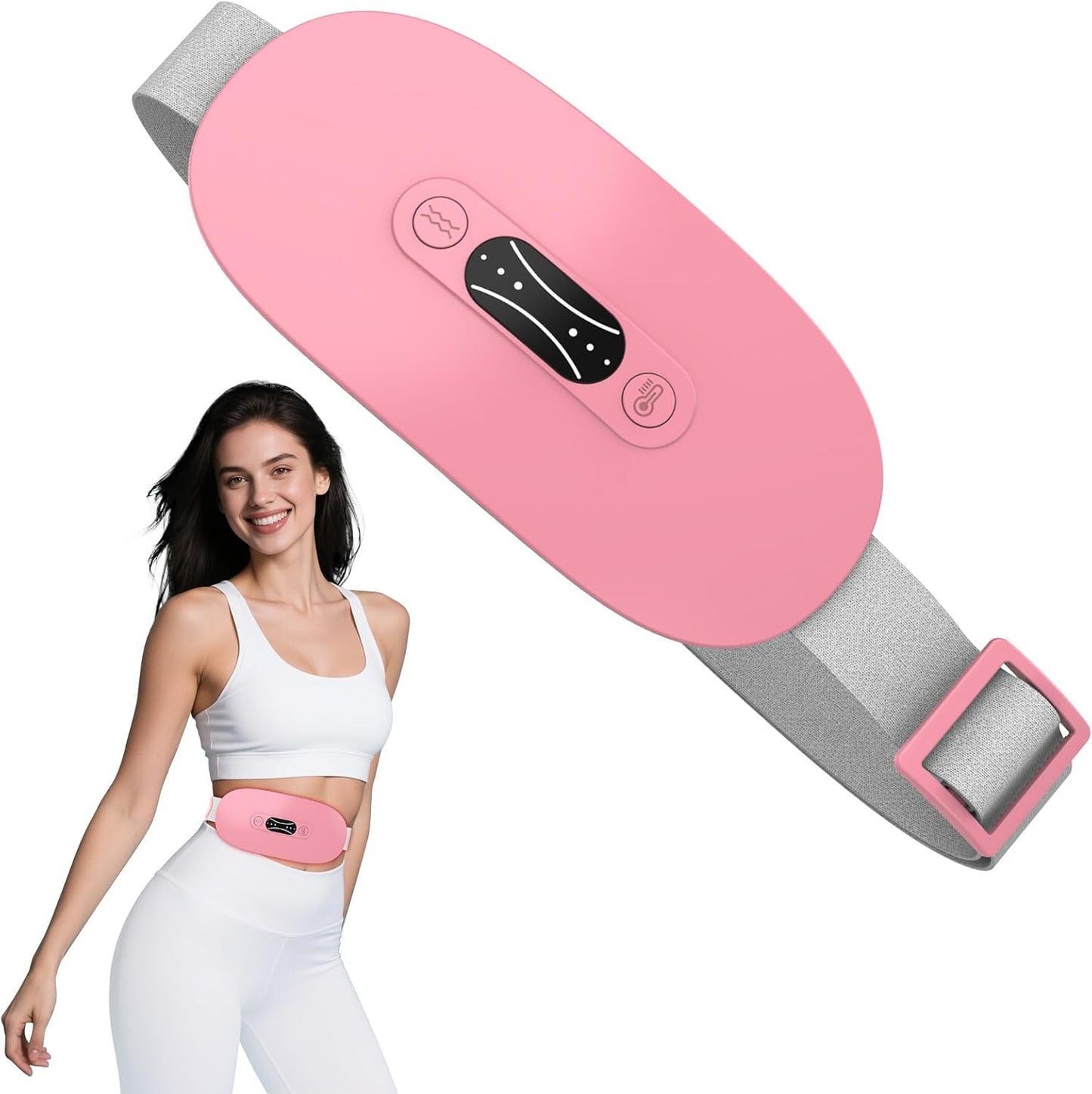 LISACOOL Portable Ccordless Heating Pad for Period Cramps Electric Waist Belt Device Portable Heatings Pad with 3 Heat Levels and 3 Massage Modes Birthday Gifts for Women and Girls (Pink)