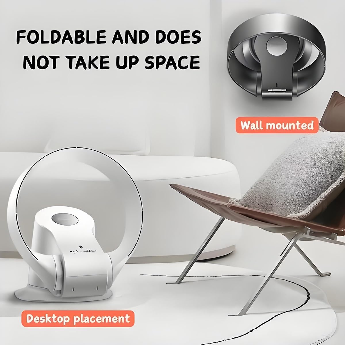 Bladeless Fan for Bedroom, 14in Leafless Wall Mounted Fans, Desk Fans Quiet, 90° Oscillating Fans for Indoors with 7+2 Speeds, with Remote Control/Timer 26 W Power(Pink)