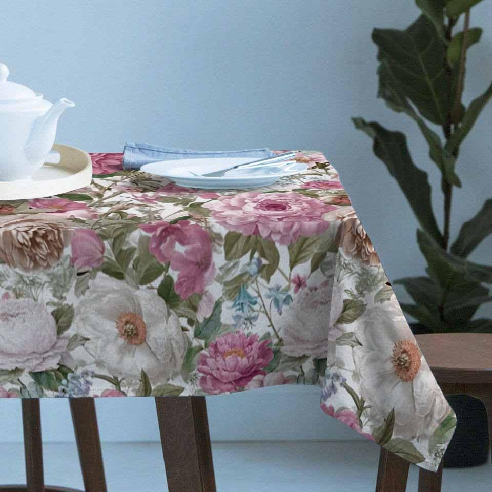 Light Pink Spring Floral Rectangle Tablecloth Waterproof & Stainproof Tablecloths, Vintage Summer Botanical Wipeable Table Cloth for Round/Rectangle/Oval/Square/Dining/Party/Wedding, 60x120