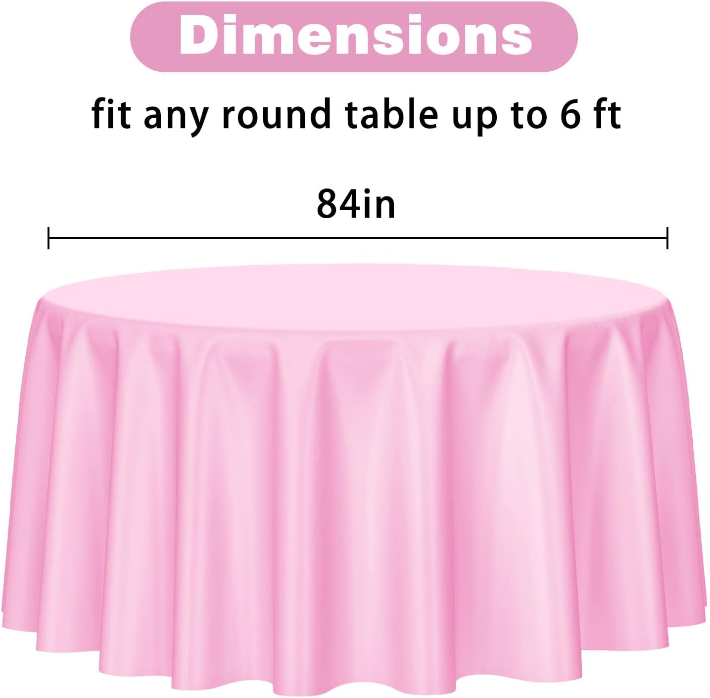 Kopokita 2 Pack Pink Round Disposable Plastic Tablecloths 84 inch Party Table Covers