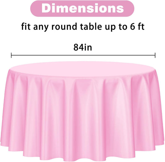 Kopokita 2 Pack Pink Round Disposable Plastic Tablecloths 84 inch Party Table Covers