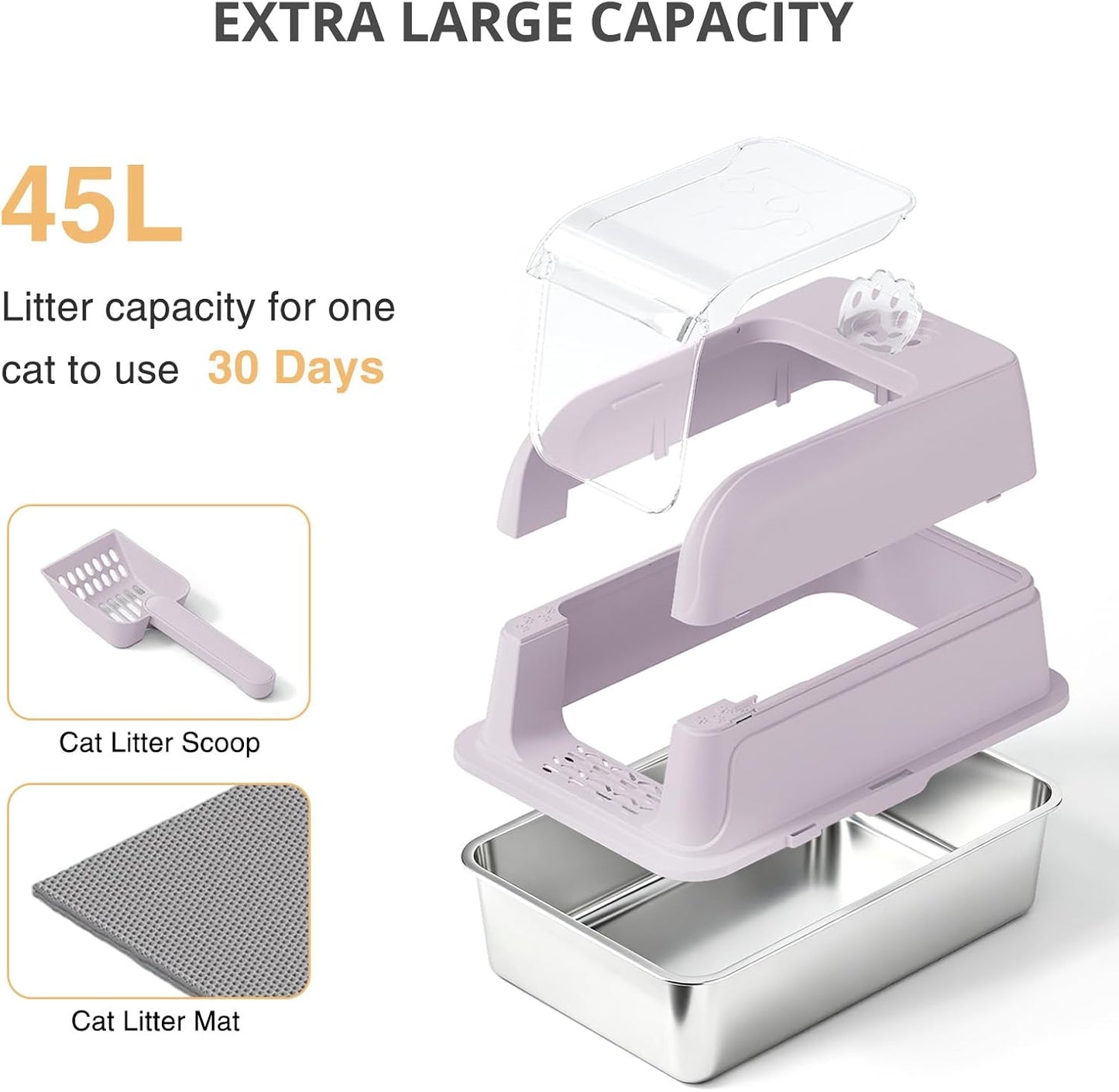 Stainless Steel Cat Litter Box, Cat Litter Box, Easy to Clean Metal Cat Box - Pink