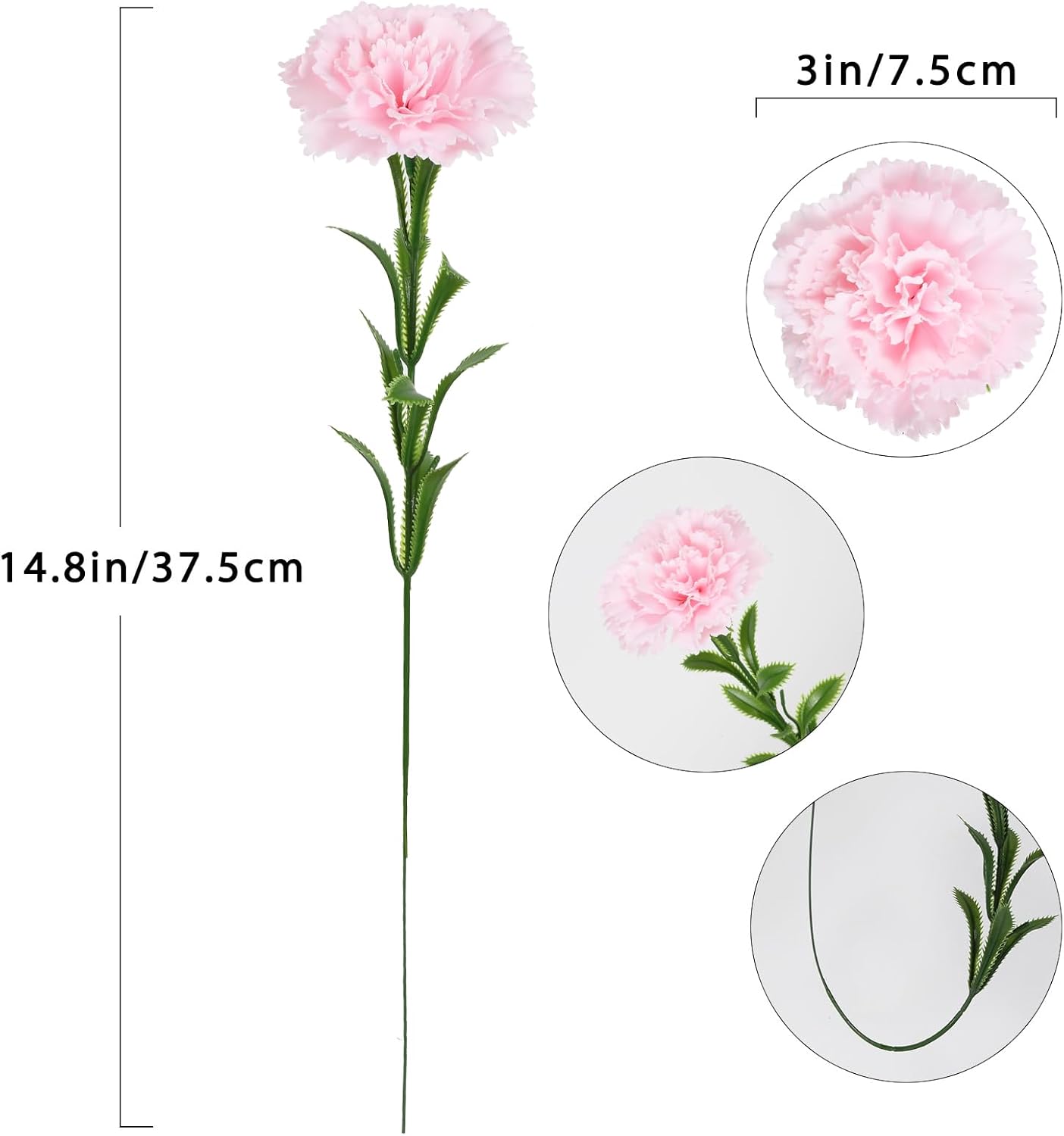 16PCS Pink Carnations Artificial Flowers 14.8'' Fake Carnation Silk Flowers with Single Stem Faux Carnations Flowers for Home Table Centerpiece Wedding Decor Floral Arrangements (Light Pink)